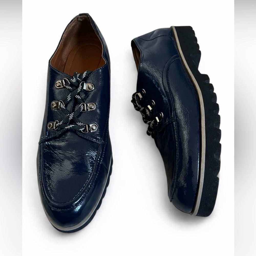 Donald Pliner Evans Patent Leather Oxford Navy Lug Sole Size 11